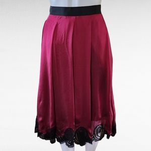 Charles Nolan New York Merlot Silk Lace Trim Pleated Skirt Size 14